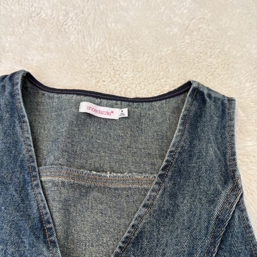 Womens Cotton Sleeveless Denim Vest M Western Boho Indie Festival Summer Resort - Picture 4 of 5